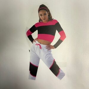 Pink and Black Striped Crop Top and jogger set